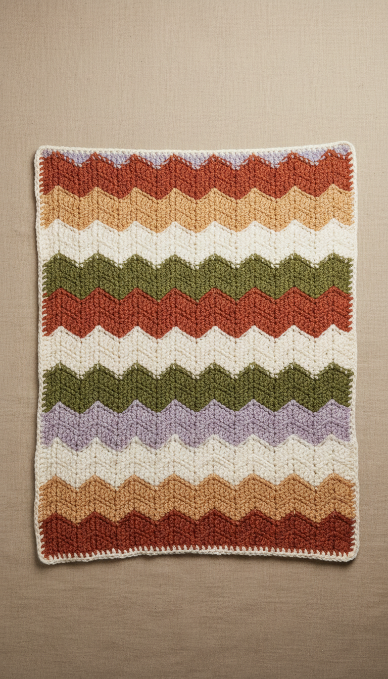 Plaid crochet chevrons terre cuite